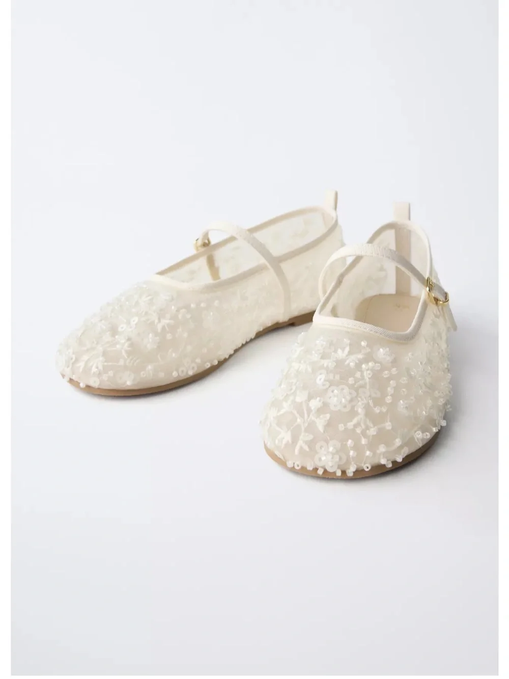 Faux pearl mesh Ballet Flats